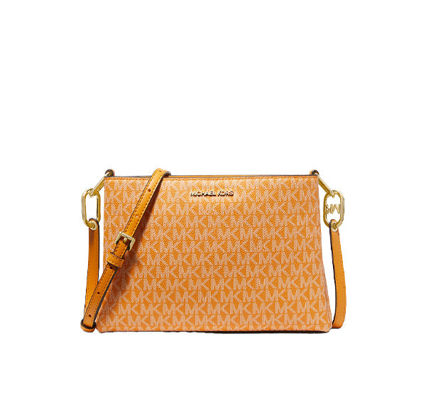 Michael Kors Women's Trisha Medium Logo Crossbody Bag Gold/Honeycomb Multi