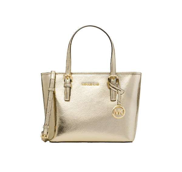 Michael Kors Women's Jet Set Travel Extra-Small Metallic Top-Zip Tote Bag Pale Gold