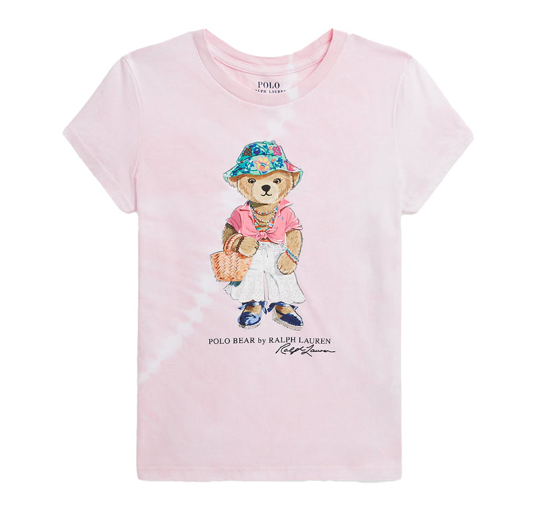 Polo Ralph Lauren Girl's Polo Bear Tie Dye Cotton Jersey Tee Hint Of Pink Tie Dye