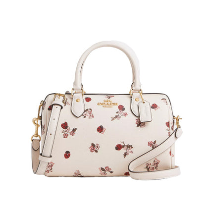 Coach Women's Rowan Satchel With Ladybug Floral Print Gold/Chalk Multi