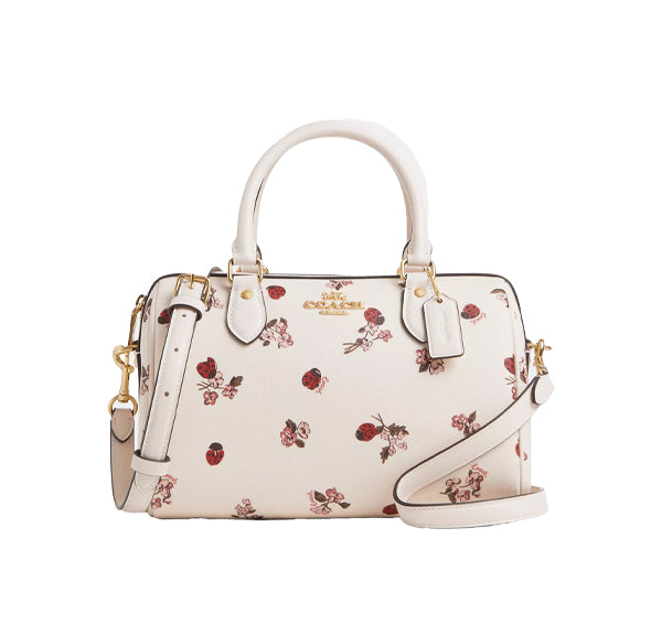 Coach Women's Rowan Satchel With Ladybug Floral Print Gold/Chalk Multi