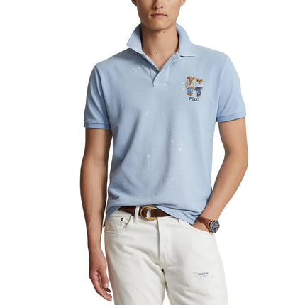 Polo Ralph Lauren Men's Classic Fit Ralph & Ricky Bear Polo Chambray Blue