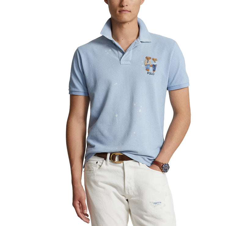 Polo Ralph Lauren Men's Classic Fit Ralph & Ricky Bear Polo Chambray Blue