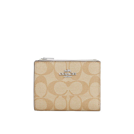 Coach Women's Bifold Wallet In Signature Canvas Silver/Light Khaki/Chalk