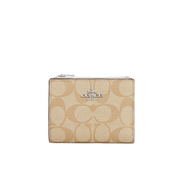 Coach Women's Bifold Wallet In Signature Canvas Silver/Light Khaki/Chalk