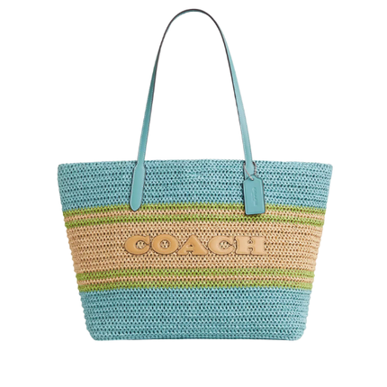 Coach Women's City Tote Bag Straw/Silver/Light Turquoise Multi