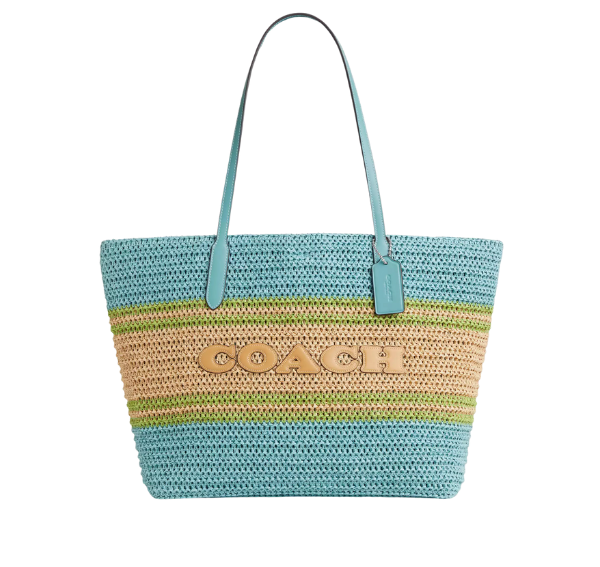 Coach Women's City Tote Bag Straw/Silver/Light Turquoise Multi
