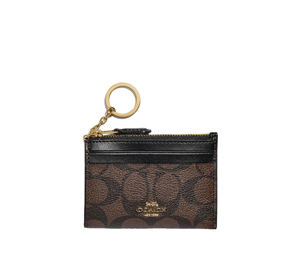 Coach Women's Mini Skinny Id Case In Signature Canvas Gold/Brown Black