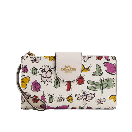 Coach Women's Phone Wallet With Creature Print Gold/Chalk Multi