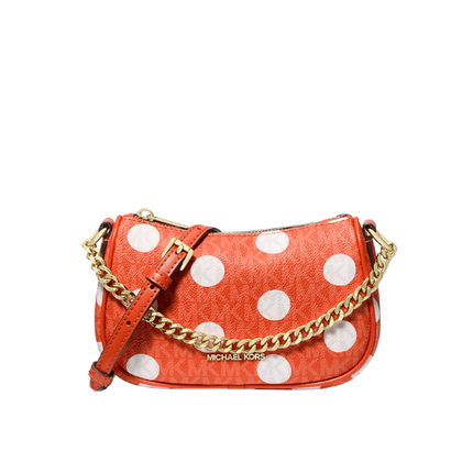 Michael Kors Women's Carmela Small Polka Dot and Signature Logo Pochette Red Clay