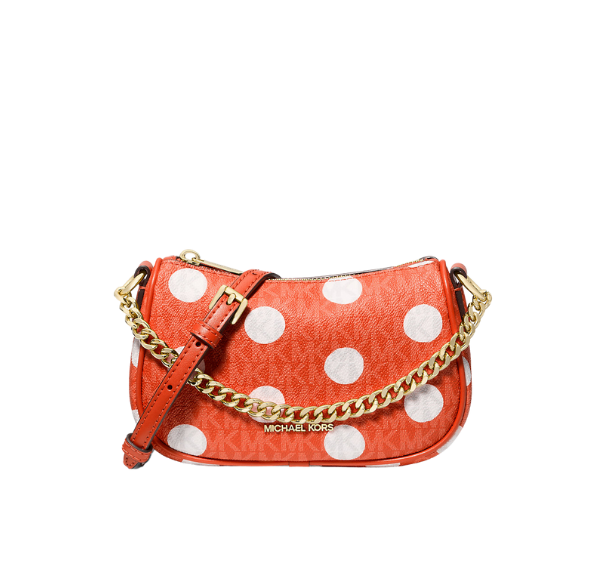 Michael Kors Women's Carmela Small Polka Dot and Signature Logo Pochette Red Clay