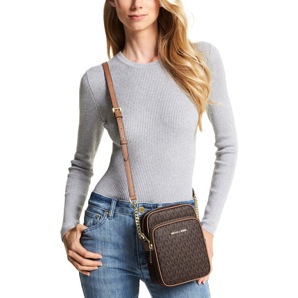 Michael Kors Women's Jet Set Travel Medium Logo Crossbody Bag Brown