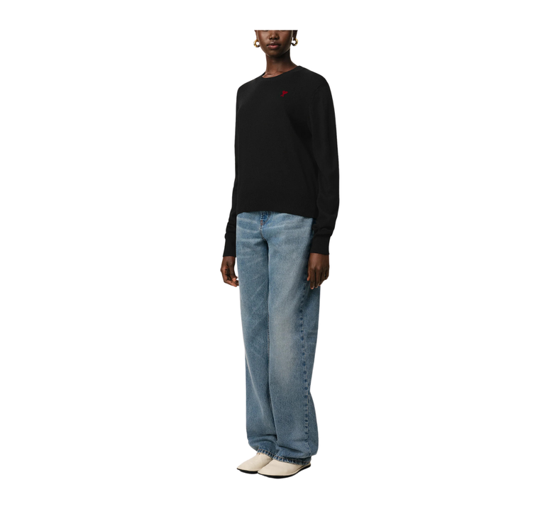AMI Alexandre Mattiussi Unisex Wool Ami de Coeur Crew Neck Sweater Black