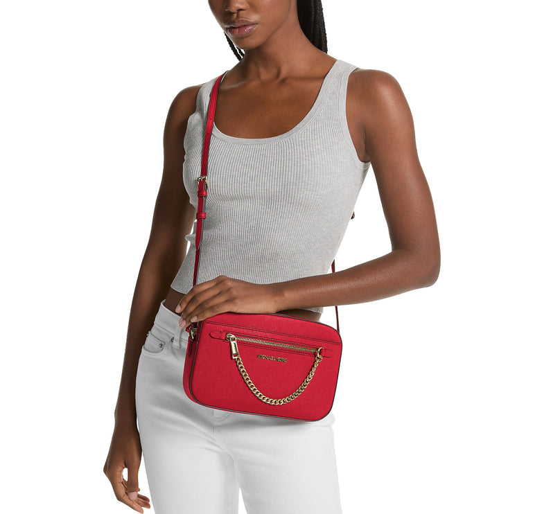 Michael Kors Women's Jet Set Large Saffiano Leather Crossbody Bag Bright Red