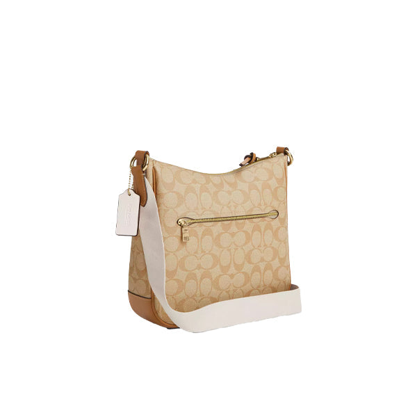 Coach Women's Ellie File Bag In Signature Canvas With Stripe Gold/Light Khaki/Chalk Lt Saddle