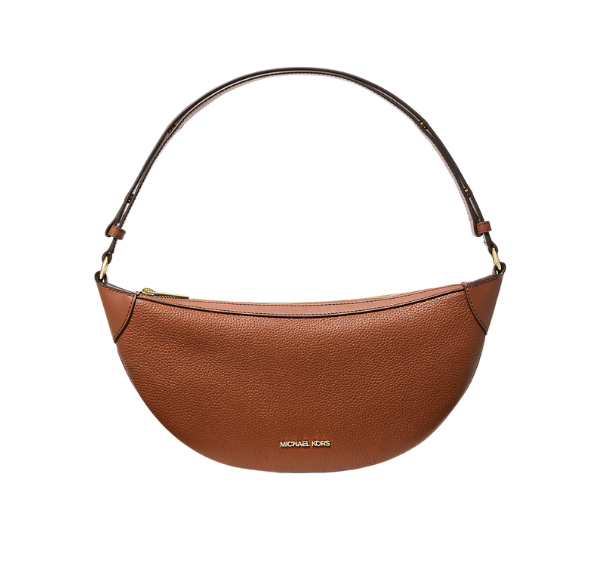 Michael Kors Women's Hollis Medium 2-in-1 Pebbled Leather and Logo Jacquard Shoulder Bag Luggage/Gold