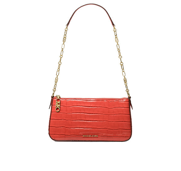 Michael Kors Women's Empire Medium Crocodile Embossed Leather Chain-Link Shoulder Bag Spiced Coral