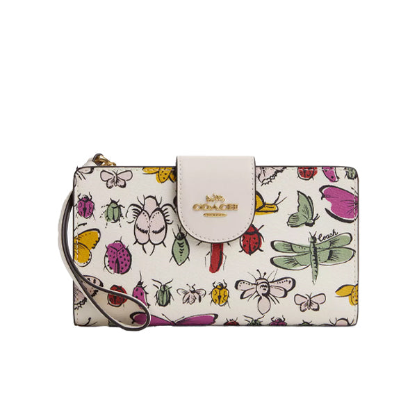 Coach Women's Phone Wallet With Creature Print Gold/Chalk Multi