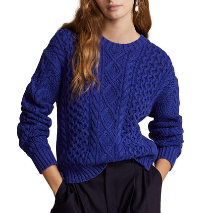 Polo Ralph Lauren Women's Cable Knit Cotton Crewneck Sweater Heritage Blue