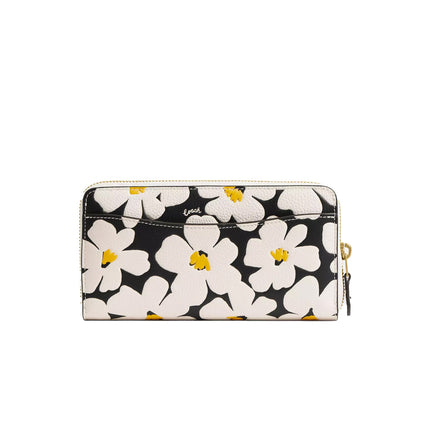 Coach Women's Accordion Zip Wallet With Floral Print  Brass/Chalk Multi