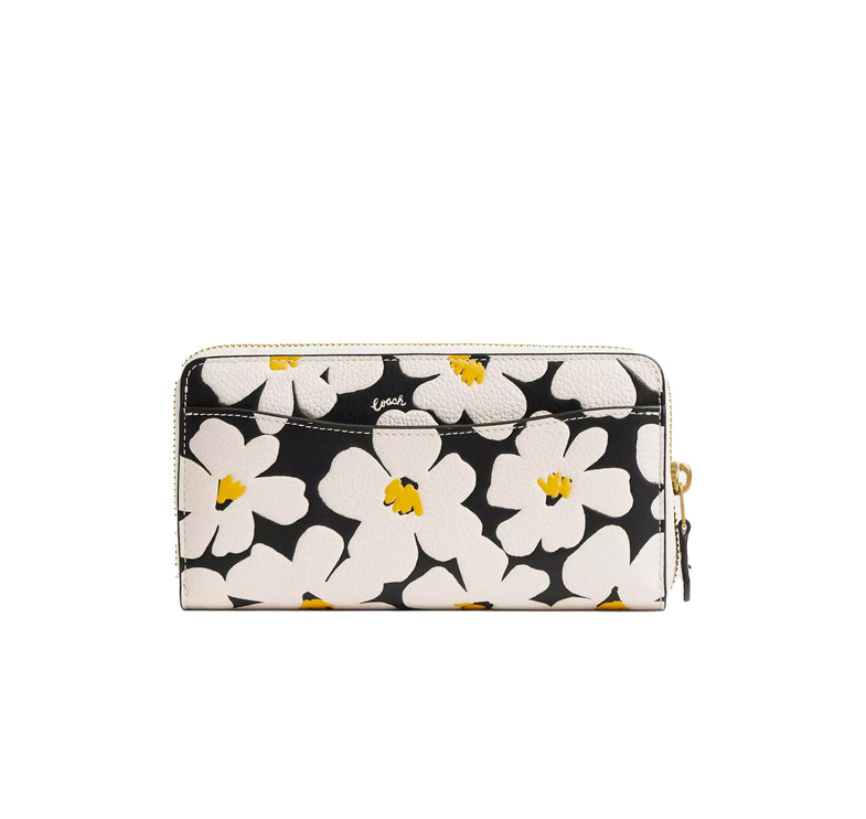 Coach Women's Accordion Zip Wallet With Floral Print  Brass/Chalk Multi