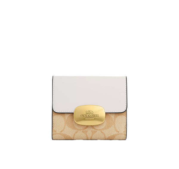 Coach Women's Eliza Small Wallet In Signature Canvas Gold/Light Khaki Chalk