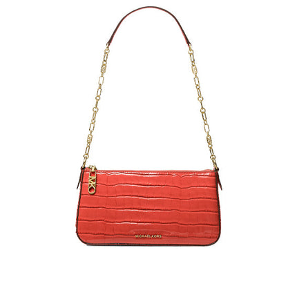 Michael Kors Women's Empire Medium Crocodile Embossed Leather Chain-Link Shoulder Bag Spiced Coral