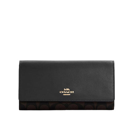 Coach Women's Slim Trifold Wallet In Signature Canvas Gold/Brown Black