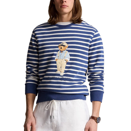 Ralph Lauren Men's Polo Bear Striped Fleece Sweatshirt Navy White Stripe