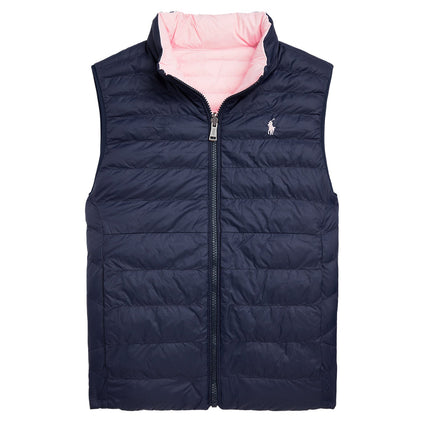 Polo Ralph Lauren Kid's P Layer Reversible Quilted Vest Newport Navy Hint Of Pink