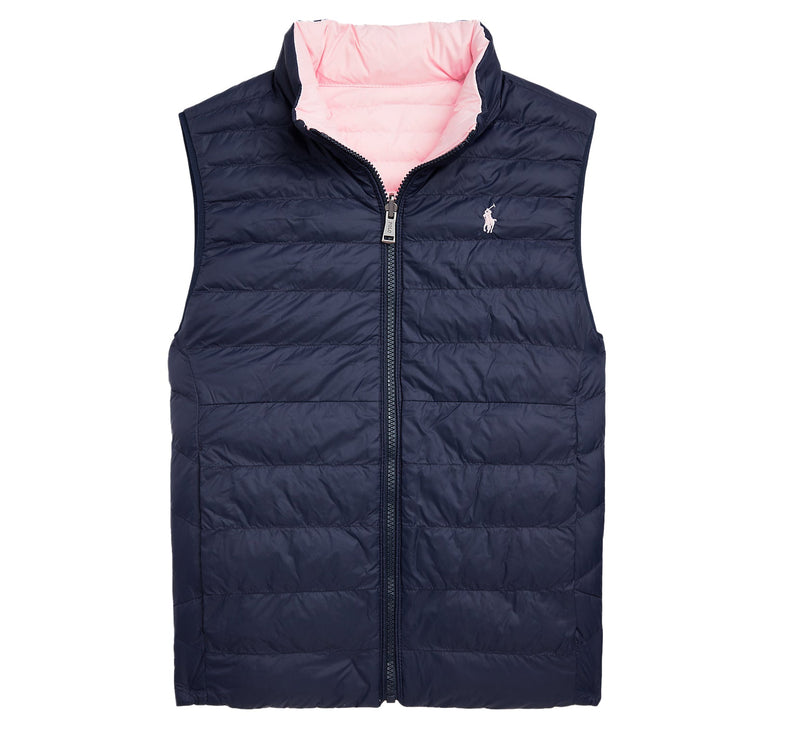 Polo Ralph Lauren Kid's P Layer Reversible Quilted Vest Newport Navy Hint Of Pink