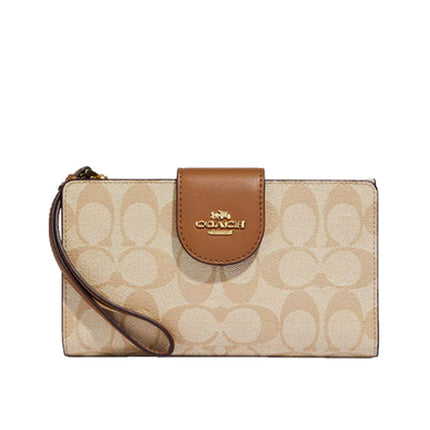 Coach Women's Phone Wallet In Colorblock Signature Canvas Gold/Light Khaki/Light Saddle