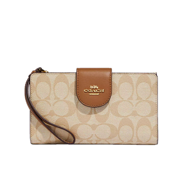 Coach Women's Phone Wallet In Colorblock Signature Canvas Gold/Light Khaki/Light Saddle