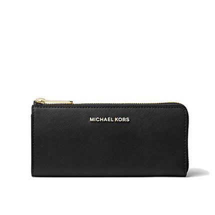 Michael Kors Women's Jet Set Travel Large Saffiano Leather Quarter Zip Wallet Black