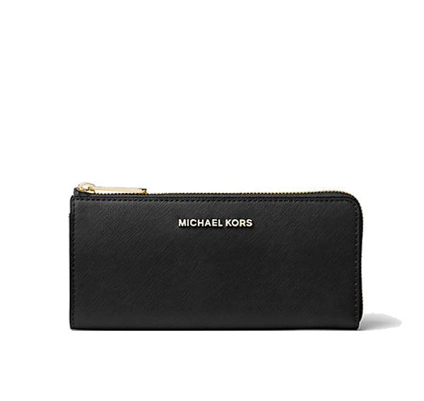 Michael Kors Women's Jet Set Travel Large Saffiano Leather Quarter Zip Wallet Black