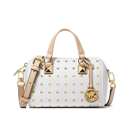 Michael Kors Women's Grayson Small Studded Leather Duffel Crossbody Bag Optic White