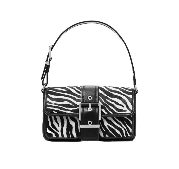 Michael Kors Women's Colby Medium Zebra Print Calf Hair Shoulder Bag Black Combo