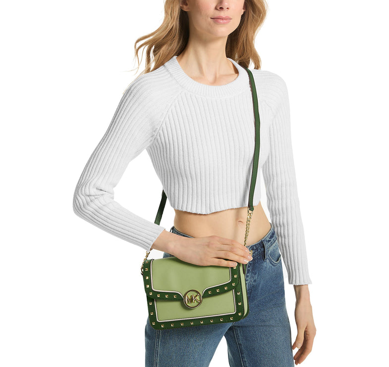 Michael Kors Women's Leida Medium Studded Shoulder Bag Fern Green Multi