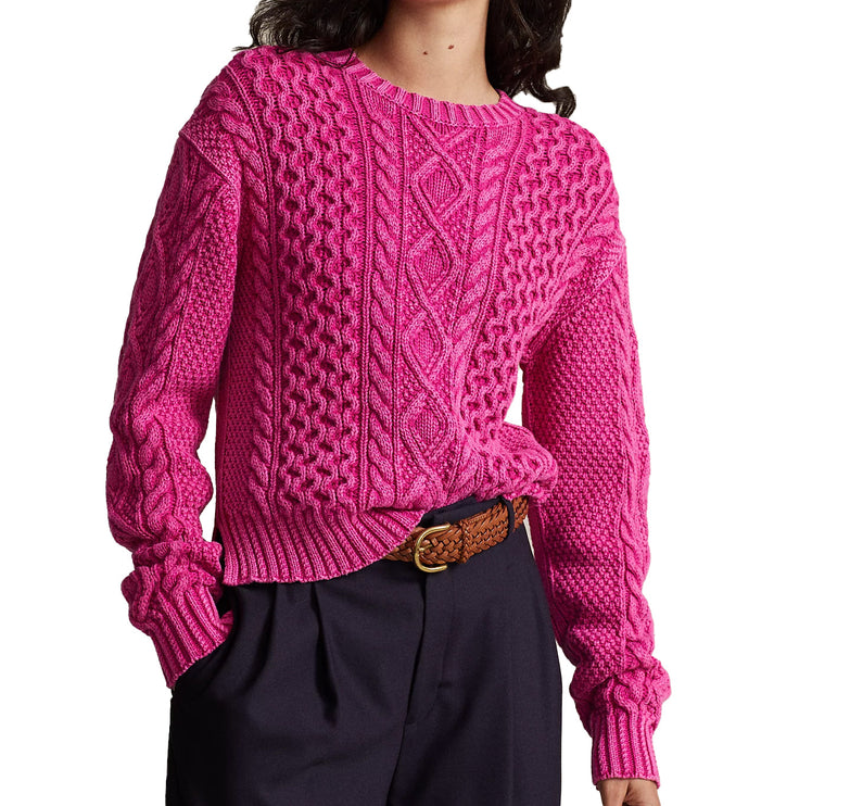 Polo Ralph Lauren Women's Cable Knit Cotton Crewneck Sweater Desert Pink