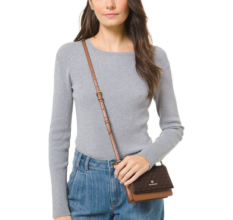 Michael Kors Women's Jet Set Small Logo Smartphone Convertible Crossbody Bag Brown/Acorn