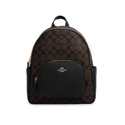 Coach Women's Court Backpack In Signature Canvas Gold/Brown Black