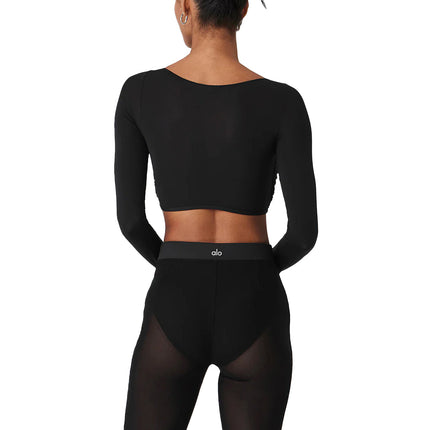 Alo Yoga Women's Mesh Sheer Illusion Cropped Long Sleeve Black