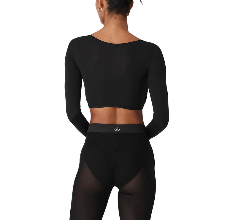 Alo Yoga Women's Mesh Sheer Illusion Cropped Long Sleeve Black