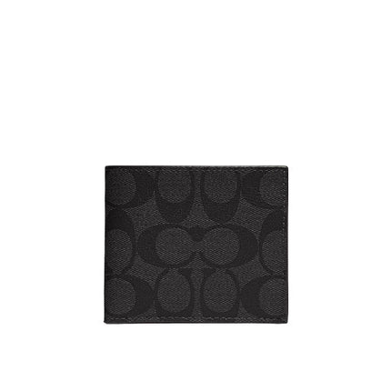 Coach Women's Id Billfold Wallet In Signature Canvas Gunmetal/Charcoal/Black