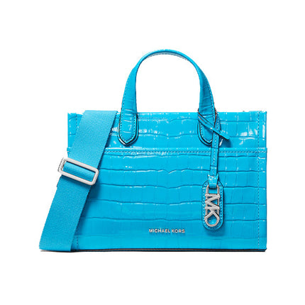 Michael Kors Women's Gigi Small Crocodile Embossed Leather Messenger Bag Santorini Blue