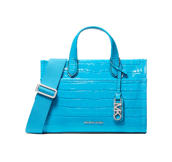 Michael Kors Women's Gigi Small Crocodile Embossed Leather Messenger Bag Santorini Blue