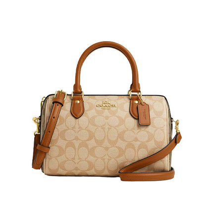 Coach Women's Rowan Satchel Bag In Blocked Signature Canvas Gold/Light Khaki/Khaki Multi