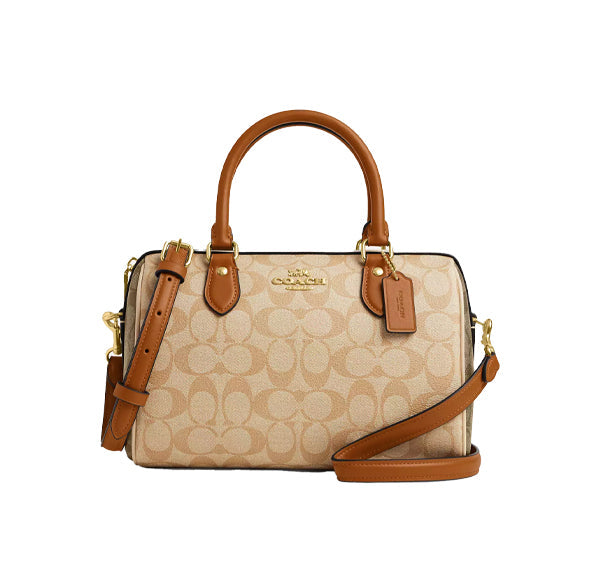 Coach Women's Rowan Satchel Bag In Blocked Signature Canvas Gold/Light Khaki/Khaki Multi