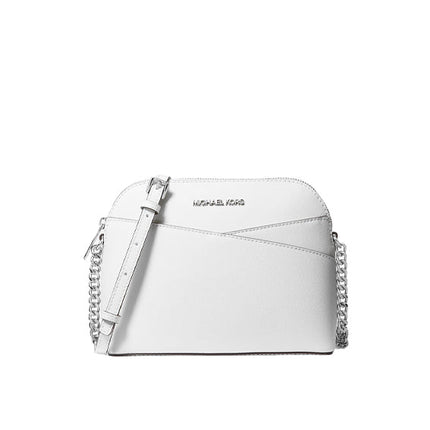 Michael Kors Women's Jet Set Travel Medium Saffiano Leather Dome Crossbody Bag Optic White