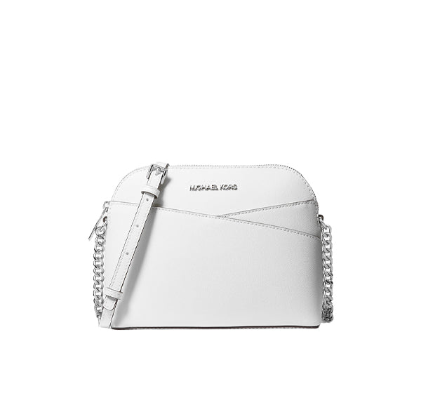 Michael Kors Women's Jet Set Travel Medium Saffiano Leather Dome Crossbody Bag Optic White